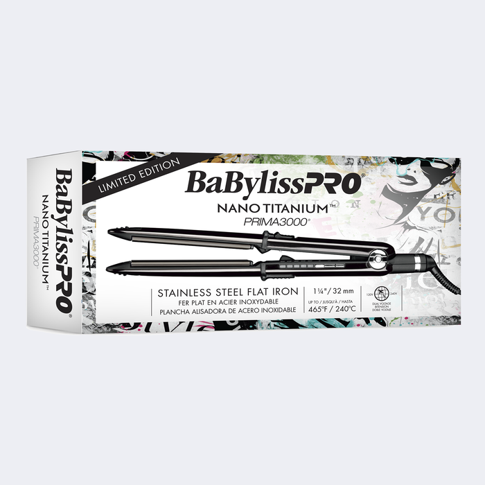 BNTBK3000TUC BaByliss PRO Nano Titanium Limited Edition Prima 3000 Ionic Flat Iron - 1 1/4" inch (Black)