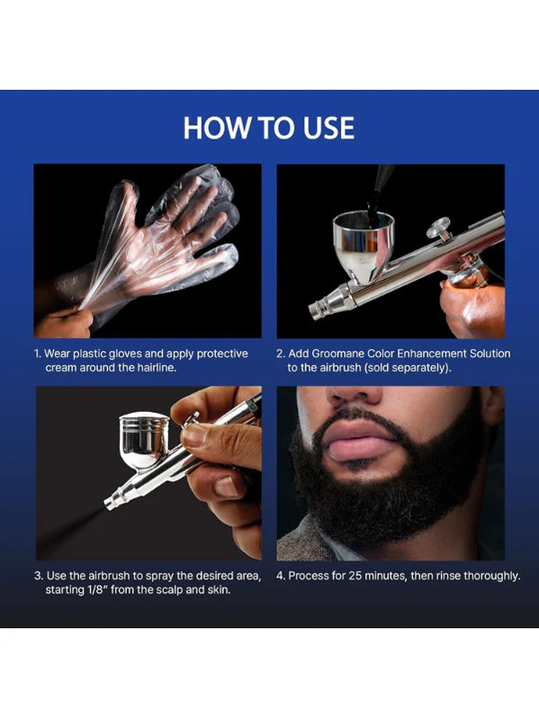 Instructions on how to use a hair color enhancement product with an airbrush.