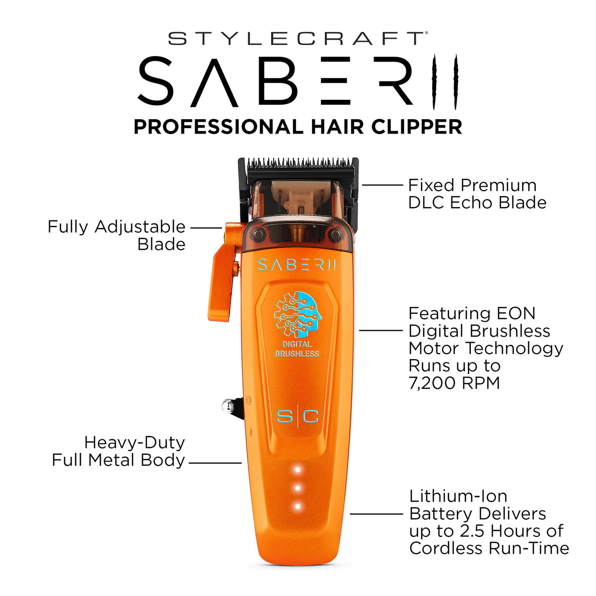 StyleCraft Saber 2 SC617O orange clipper components infographic