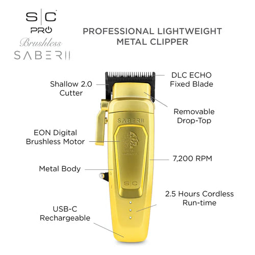 Stylecraft Saber 2.0 Clipper Cordless Modular Hair Clipper with High-Torque Digital Brushless Motor GOLD