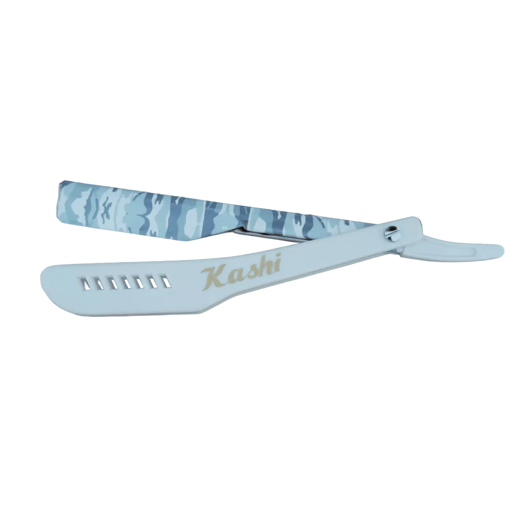 A straight razor with a white and camo print handle