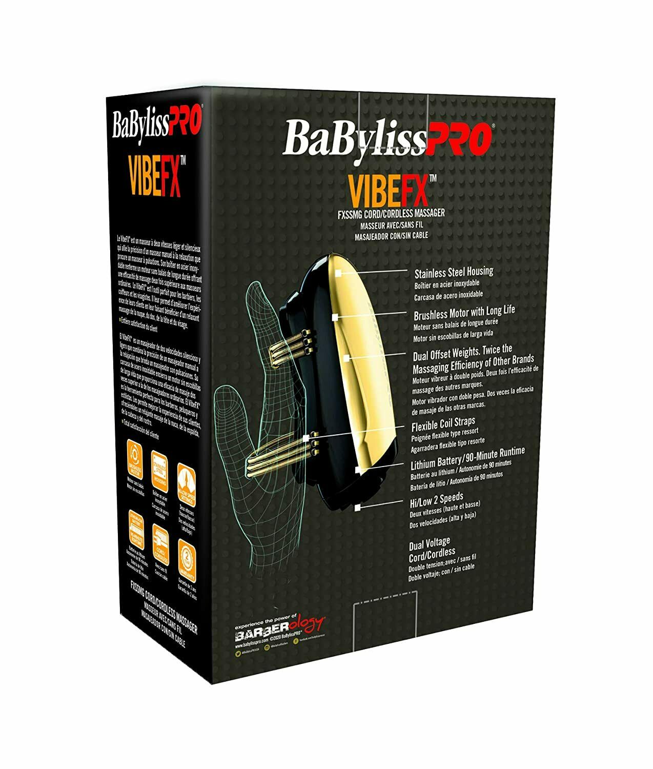 BaBylissPRO VibeFX Cord/Cordless Massager Gold Model FXSSM1