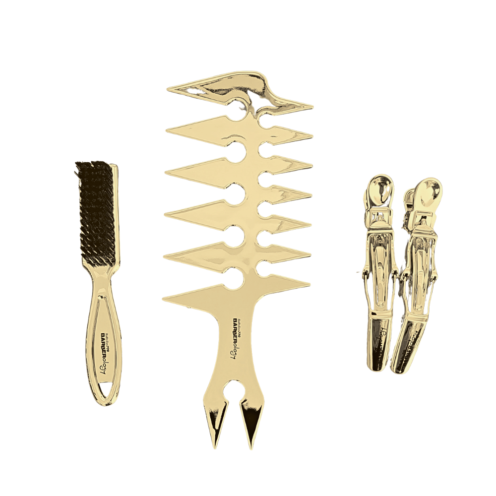 BabylissPRO GOLD Styling Barber Combo ( Fade Brush, Comb and Hair clip ) 4 pcs Set
