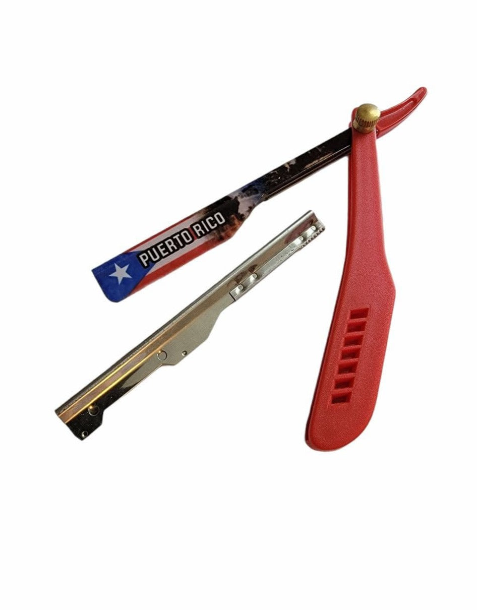 Kashi Puerto Rico Flag Straight Barber Razor Slide-In type open