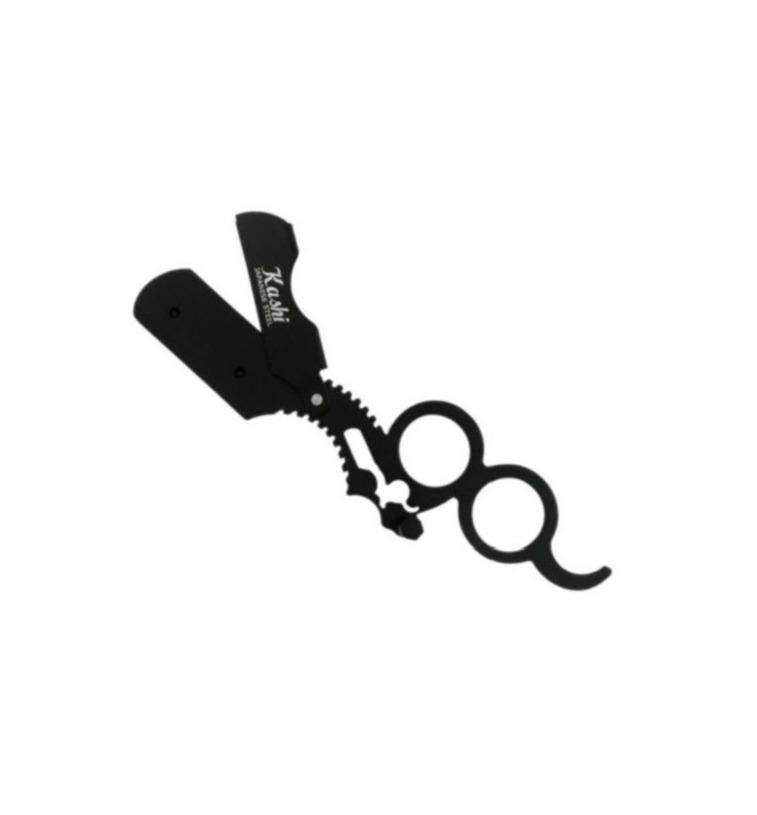 Kashi RB-211 Barber Straight Edge Shaving Razor Double Finger Ring Black Color