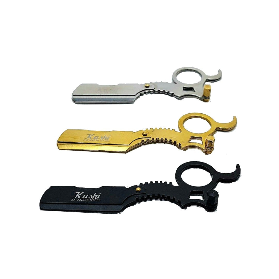 Kashi RS-210 Barber Straight Edge Shaving Razor Single Finger Ring Silver Color