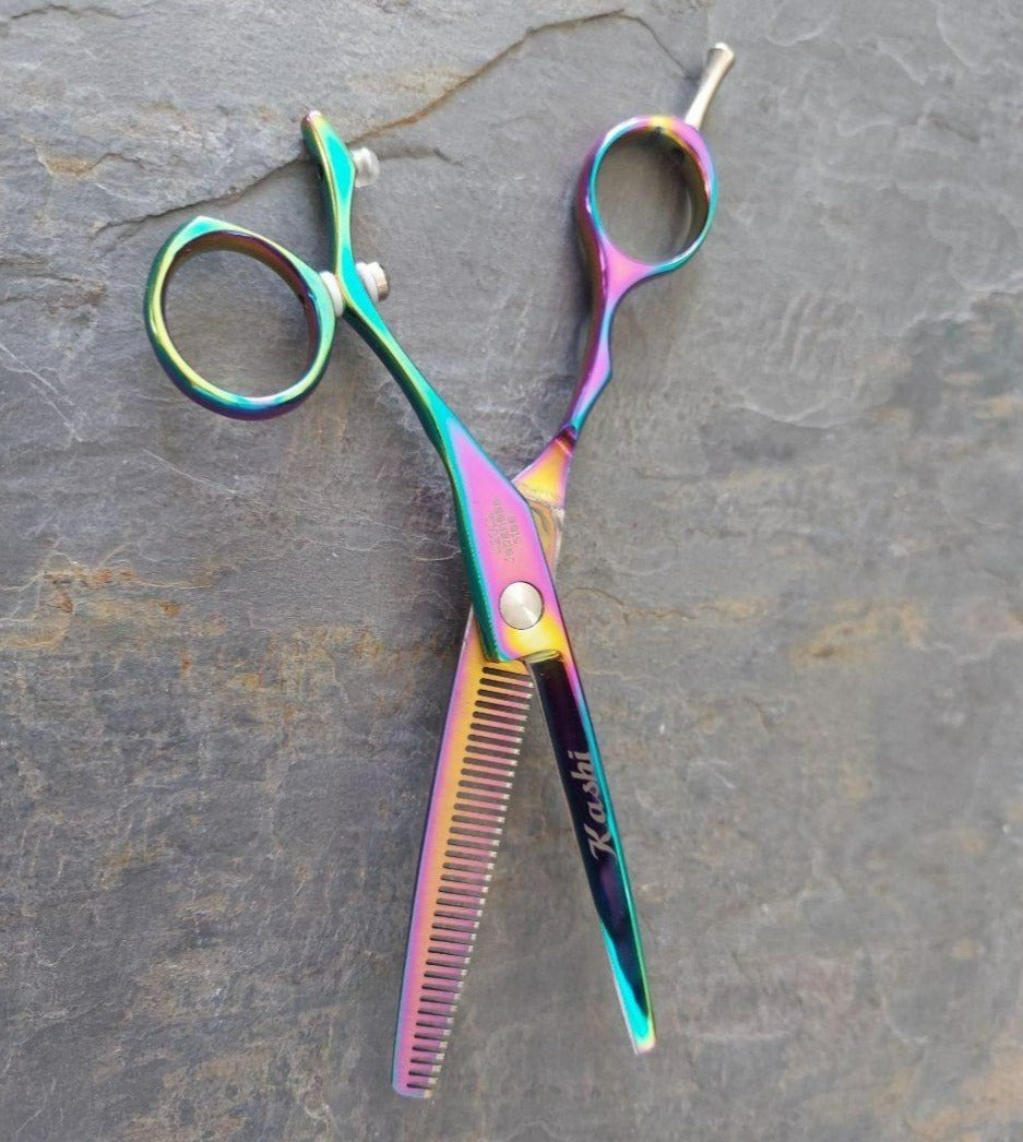 Kashi JR-505T, Professional Rotating Thumb Styling, Barber Thinning Shears 6.5" Japanese Steel