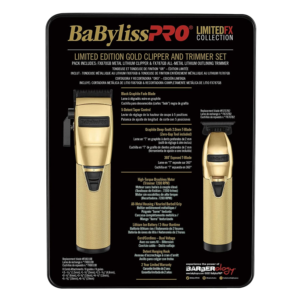 BaByliss PRO Gold & Black FX Collection Metal Outlining Trimmer & Clipper - Limited Edition Set