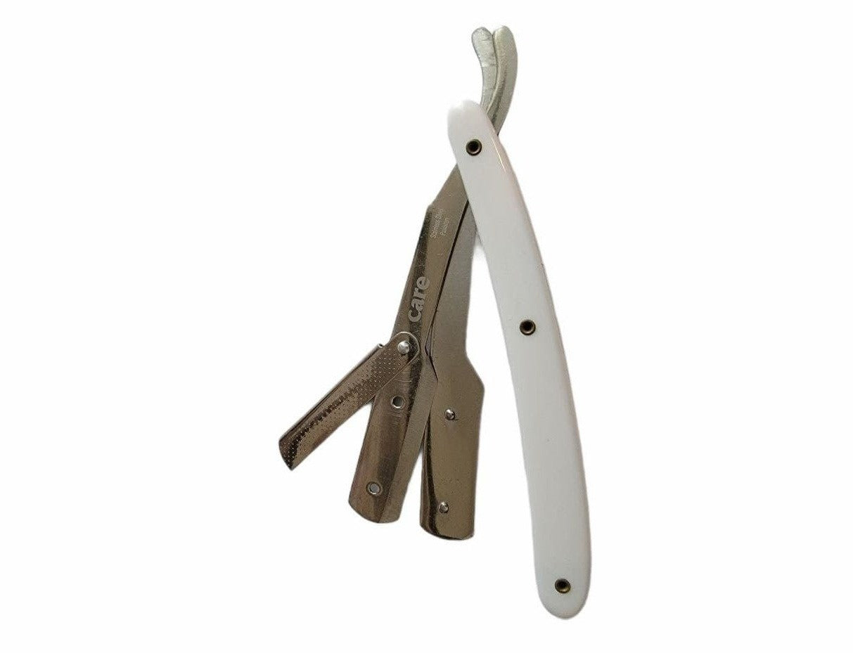 Care Professional Barber Straight Edge Shaving Razor White and Silver Color