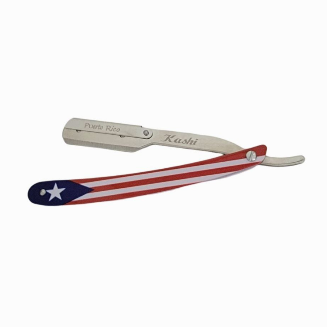 Kashi R-118PR Professional Straight Razors Blade Puerto Rico Flag Design