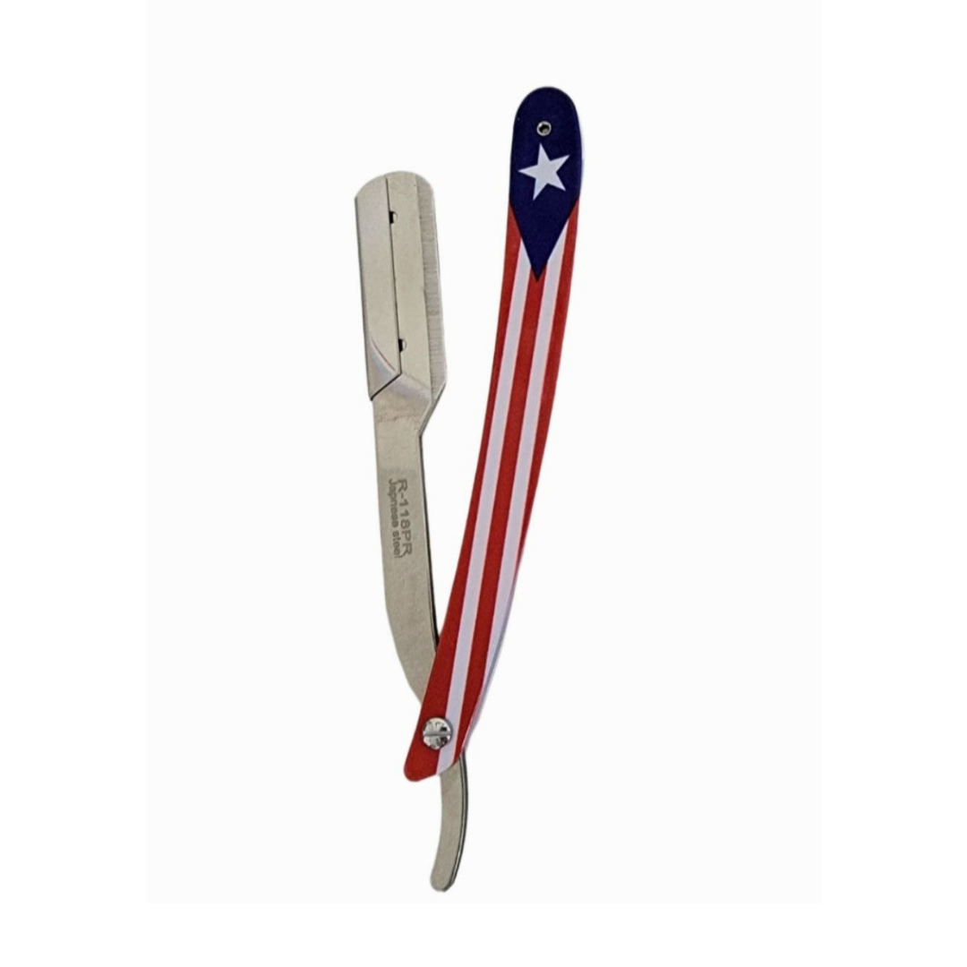 Kashi R-118PR Professional Straight Razors Blade Puerto Rico Flag Design