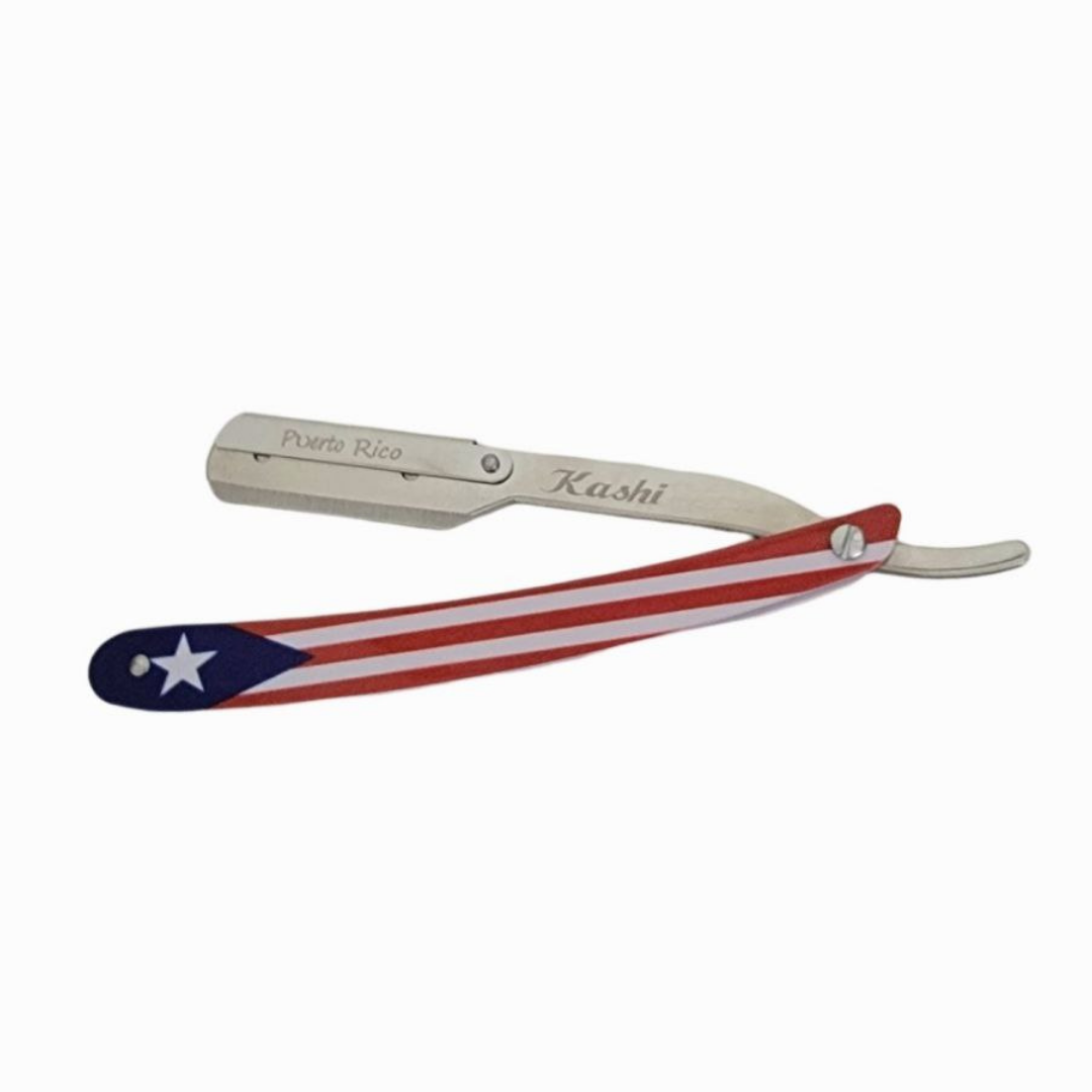 Kashi R-118PR Professional Straight Razors Blade Puerto Rico Flag Design