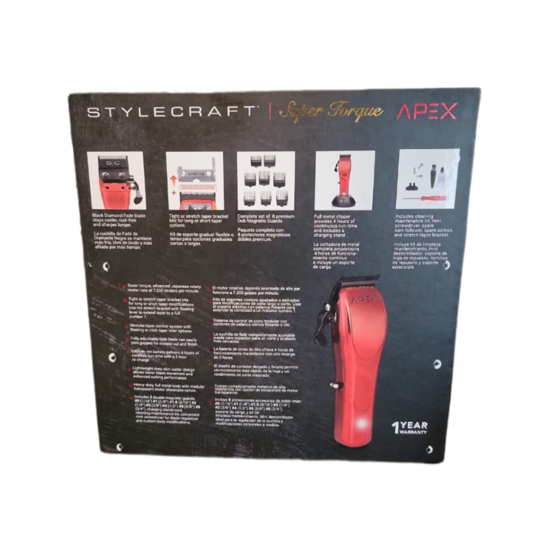 Stylecraft Apex Super Torque Professional Modular Metal Hair Clipper Red Color SC602
