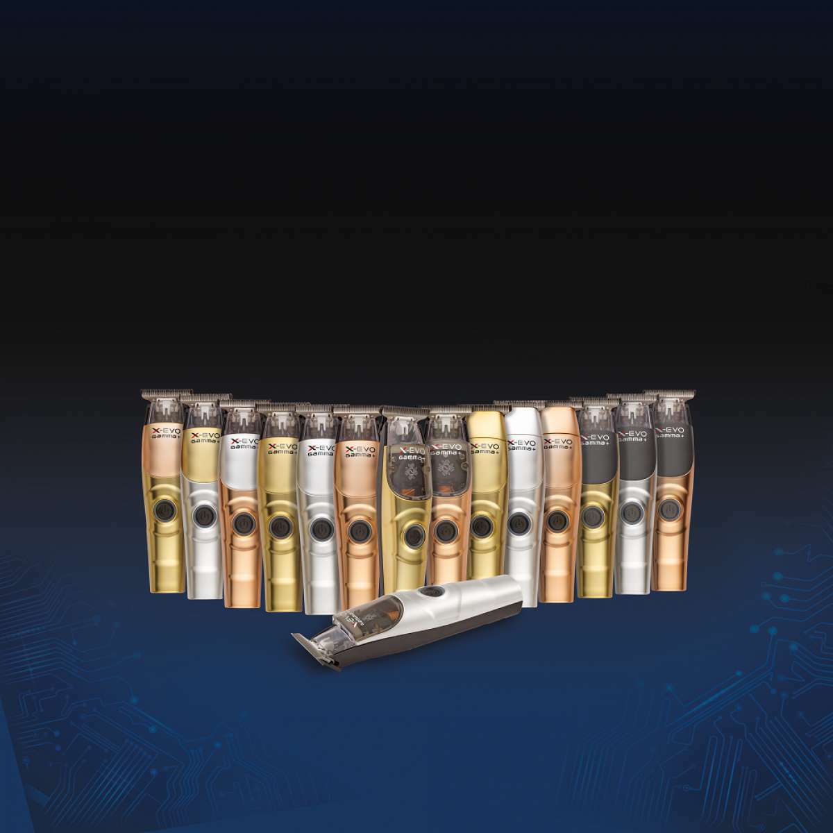 Gamma+ X-EVO Professional Linear Modular Magnetic Silver, Rose Gold, and Chrome body kits to create 12 different custom modifications.