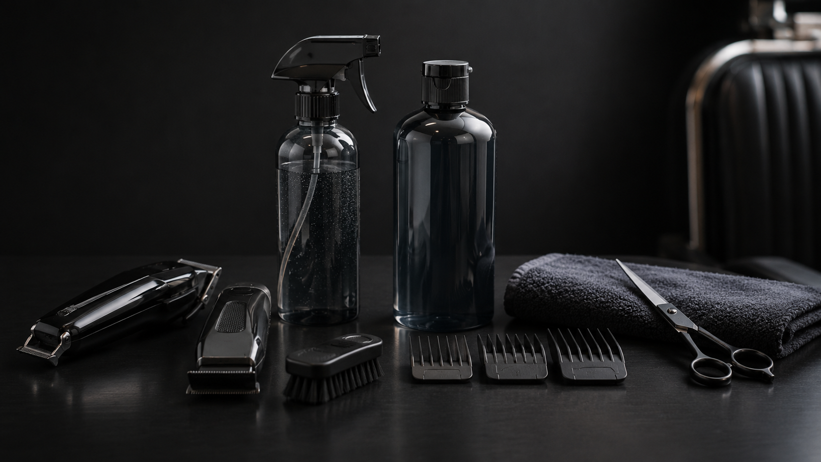 Barbershop cleaning and disinfecting supplies for barber tools