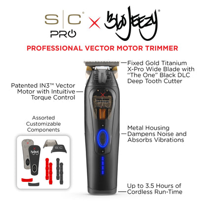 StyleCraft 360 Jeezy trimmer SC423B specifications: IN3 Vector Motor, 3.5 hour cordless runtime