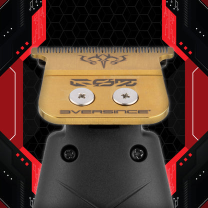 Close-up of the Gold Titanium 3Versince ES5 blade on the StyleCraft trimmer