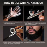 Instructions on how to use an airbrush with Groomane Color Enhancement, including steps and close-up shots.