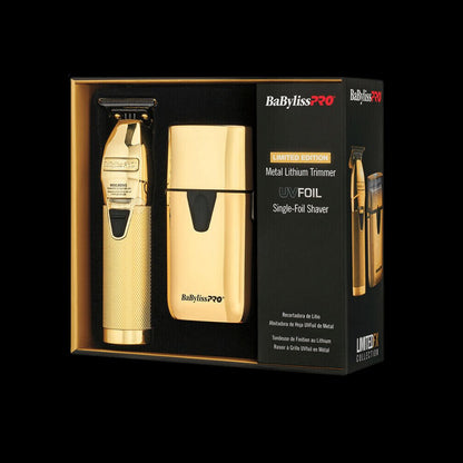 BaByliss PRO Limited Edition Gold FX Trimmer &amp; UV Single-Foil Shaver Set