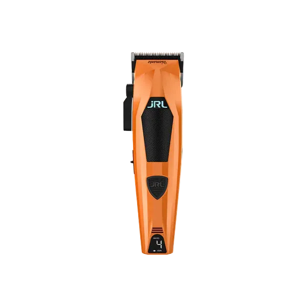 Orange and black hair clipper on a white background