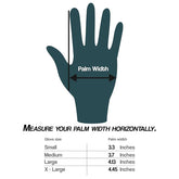 Glove size chart with palm width measurement 