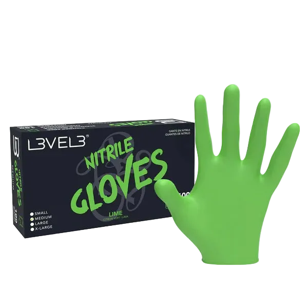 Green nitrile gloves with Level 3 packaging 