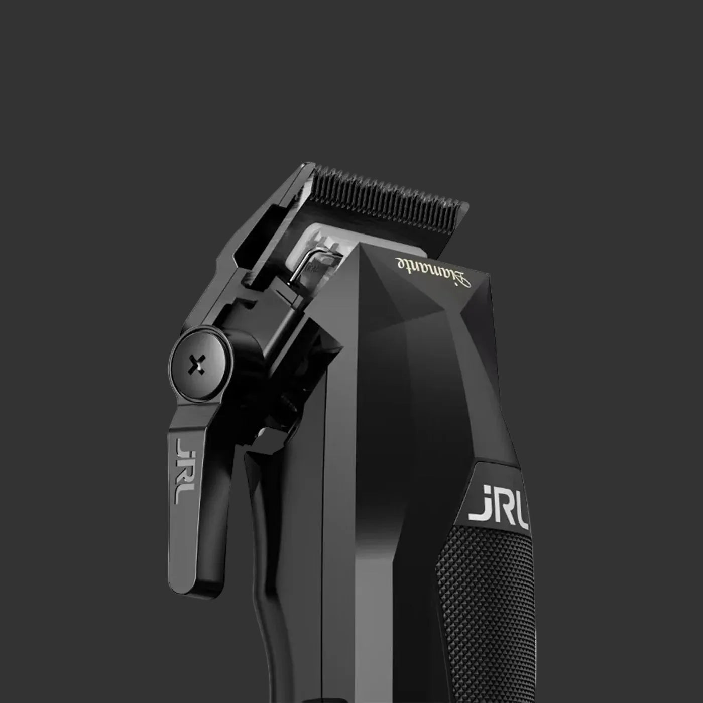 Black hair clipper with brand logo 