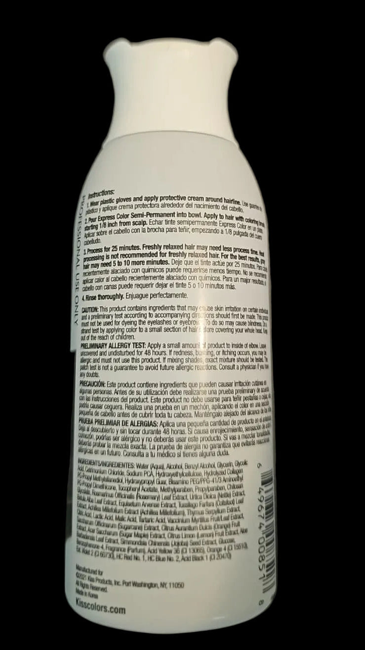 KISS Express K98 Black hair color instructions and ingredients label - Barber Supplies Shop