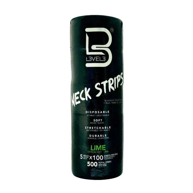 Black container of Level 3 Neck Strips with green 