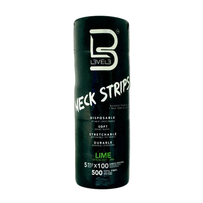 Black container of Level 3 Neck Strips with green 