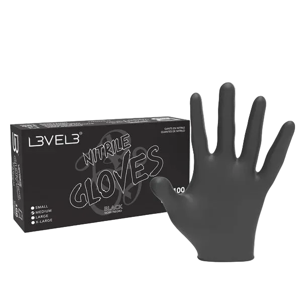 L3VEL3 Professional Nitrile Gloves – Black (100 Pack)