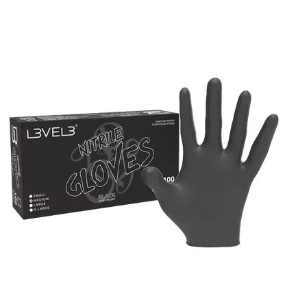Guantes de Nitrilo Negro Profesionales L3VEL3 – Paquete de 100 Sin Látex