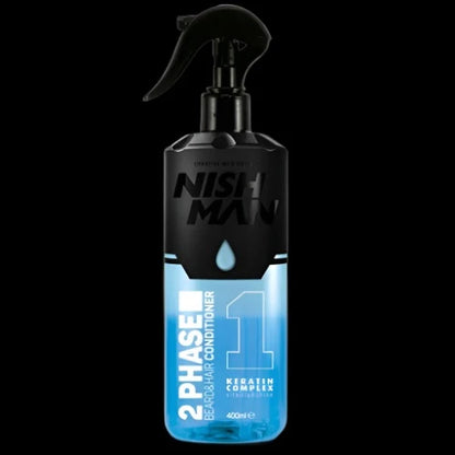 Acondicionador bifásico para barba y cabello Nishman con complejo de queratina (400ml/13.5oz)