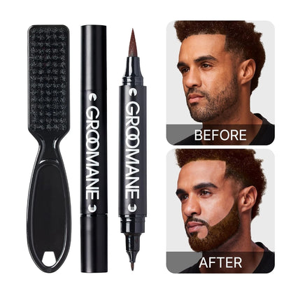 GROOMANE Pluma y Cepillo Impermeables de Doble Punta para Rellenar Barba