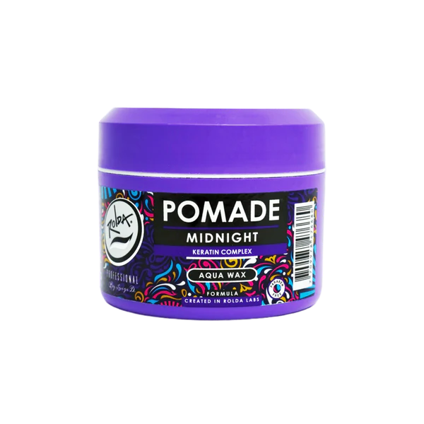 Rolda Midnight Pomade Medium Hold Medium Shine w/ Keratin Complex (150g/5.29oz)water-based pomade, medium hold pomade, medium shine, residue-free, flake-free, keratin complex, men’s styling, Rolda Midnight