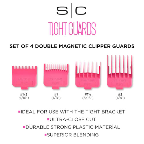 StyleCraft TIGHT GUARDS Set of 4 Double Magnetic Clipper Blade Attachments - Pink (4 Pack)