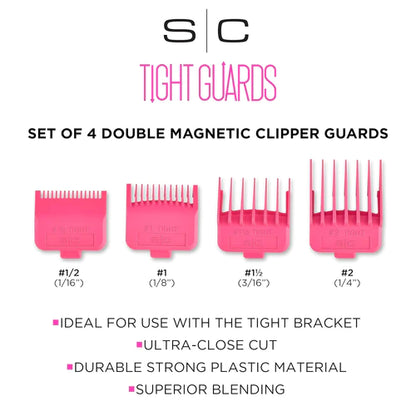 StyleCraft TIGHT GUARDS Set of 4 Double Magnetic Clipper Blade Attachments - Pink (4 Pack)