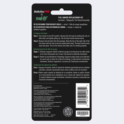 BaBylissPRO x Tomb45 replacement foil head FXT45RF2 in retail packaging, back