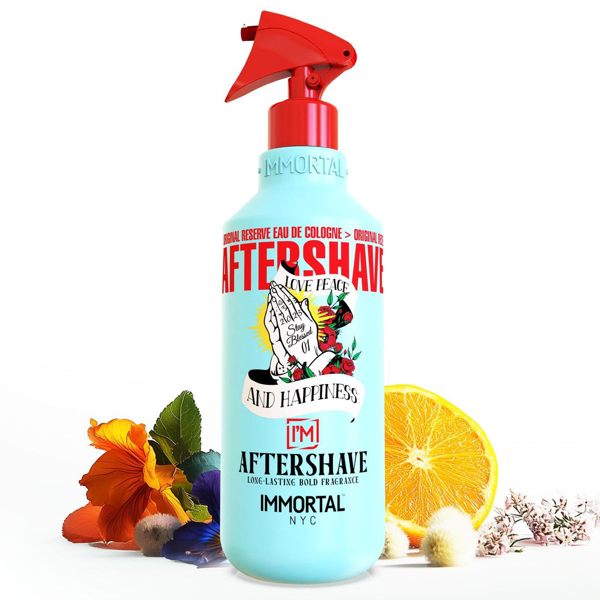Immortal NYC Stay Blessed 01 Aftershave 500ml light blue spray bottle