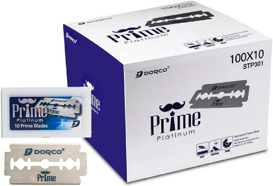 Dorco Prime Platinum Double Edge Razor Blades - 100 Count Dispenser