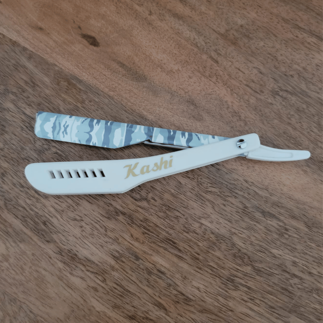 Kashi RW-130C  Straight Razor Blade  White and  Camo print  Color