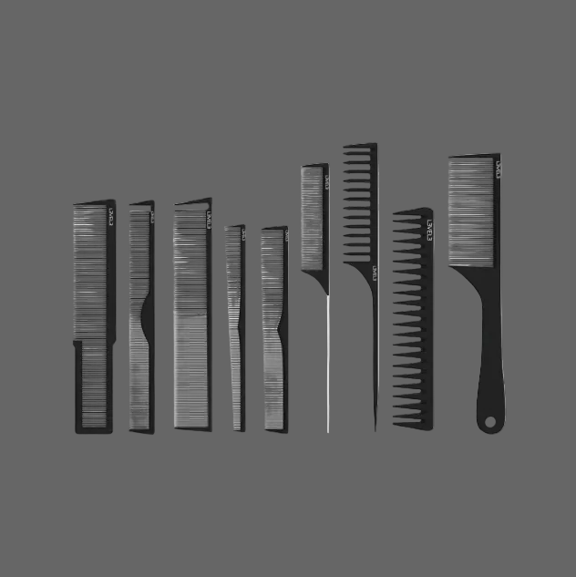 L3VEL3 9PC Hair Styling Comb Set - set profesional to 9 comb for barber