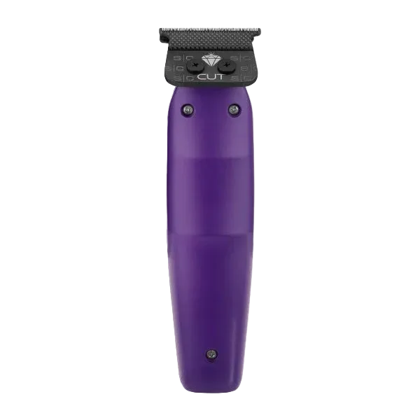 Purple grooming tool with black top on 