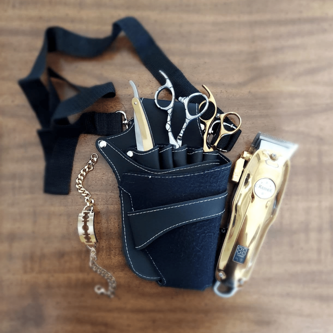 Estuche de tijeras de barbero para peinar, bolsa de herramientas de cintura de barbero, cuero artificial.