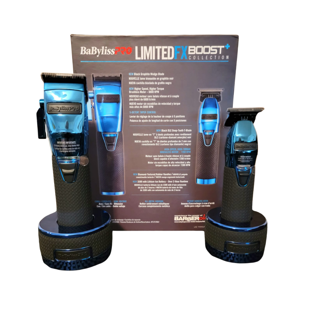 BaByliss PRO Limited BLUEFX Boost+ Clipper Trimmer Set with Charging Barber Supplies Shop