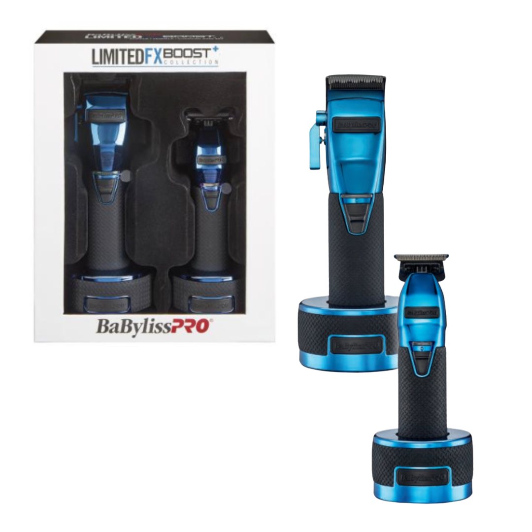 BaByliss PRO Limited BLUEFX Boost+ Clipper &amp; Trimmer Set with Charging Base Model FXHOLPKCTB-BC , 074108459732