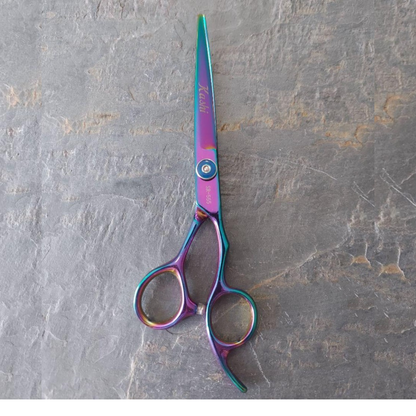 Tijeras de corte de pelo profesionales Kashi SR-565 arcoíris - Acero japonés 6.5 pulgadas