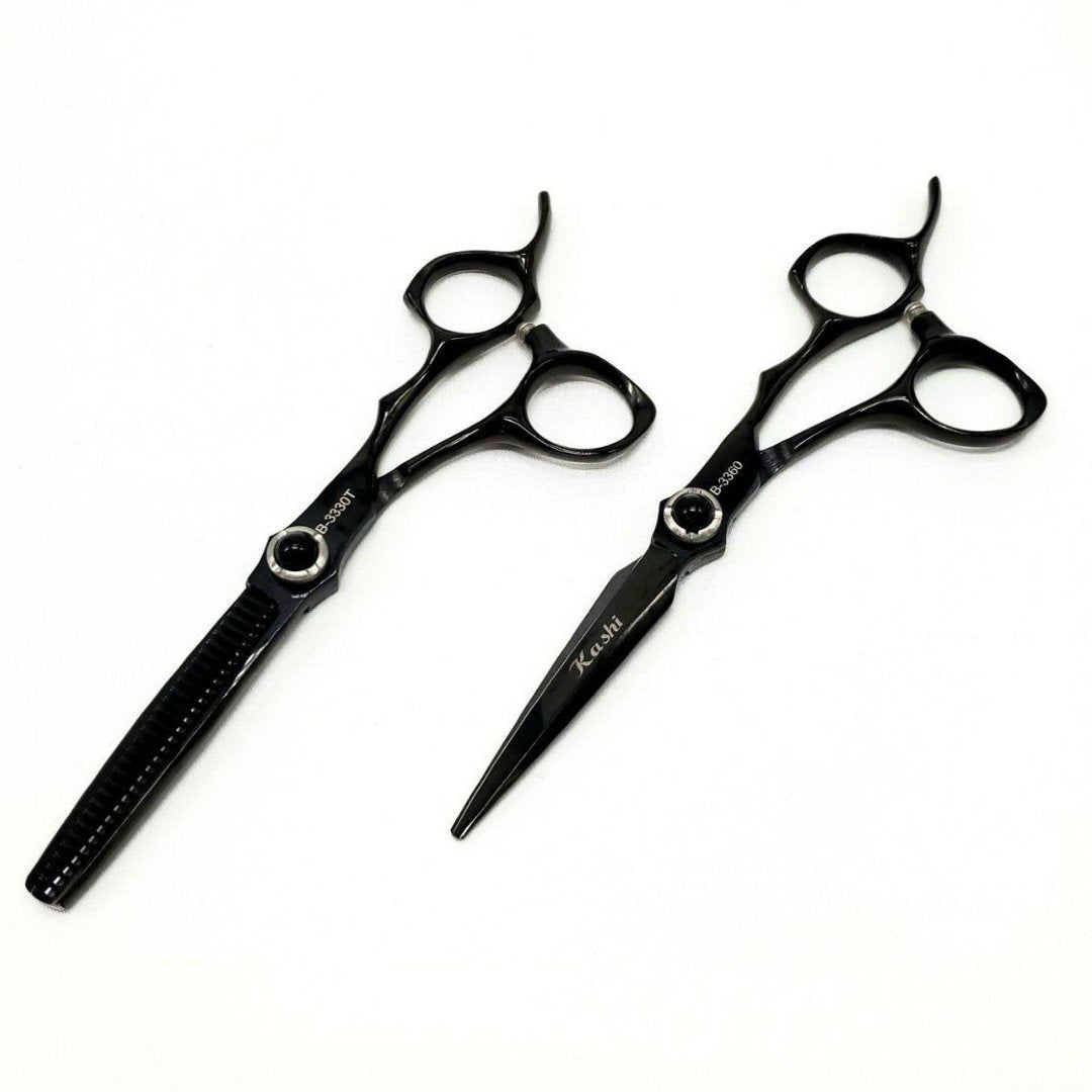 Kashi Professional  Shears, Hair Cutting 6 &quot;and Thinning Shears 6&quot; 30 teeth, Japanese Stainless Steel, Black Color