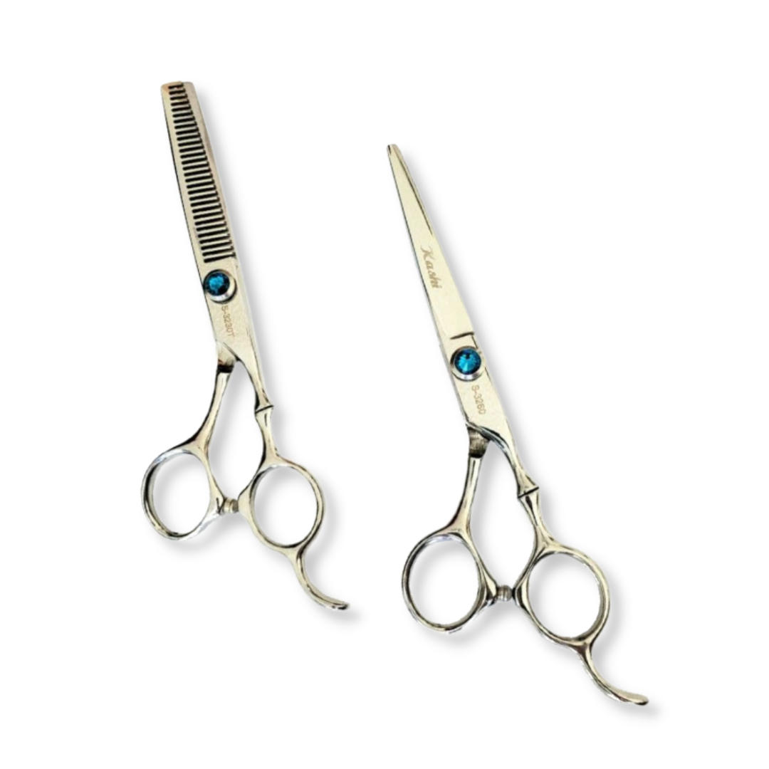 Set Kashi Professional  Shears, Hair Cutting 6.5 &quot;and Thinning Shears 6.5&quot; 30 teeth, Japanese Stainless Steel, Silver Color