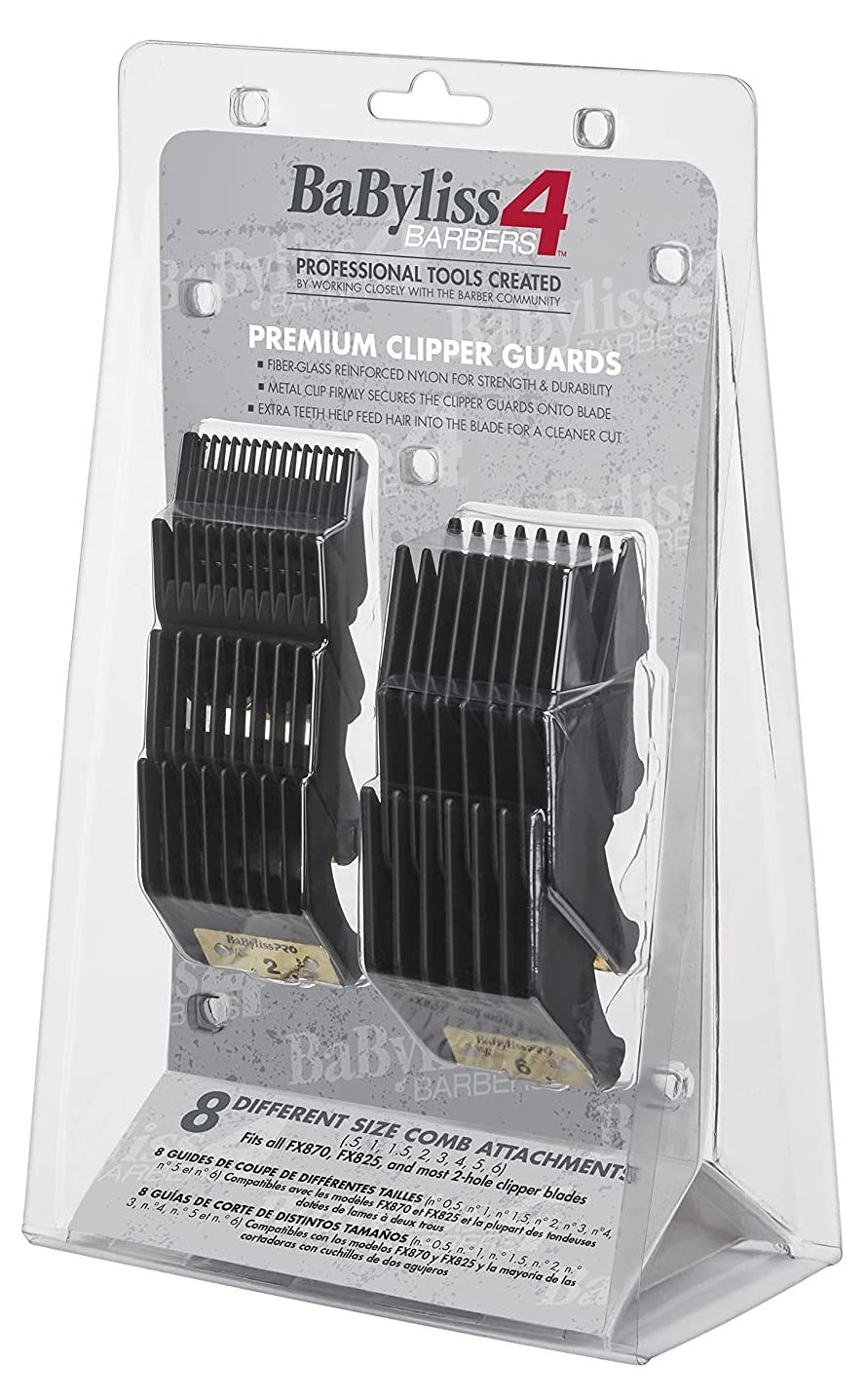 box with Baybyliss premium clipper guards set 8 size - gold &amp; black color 074108446336